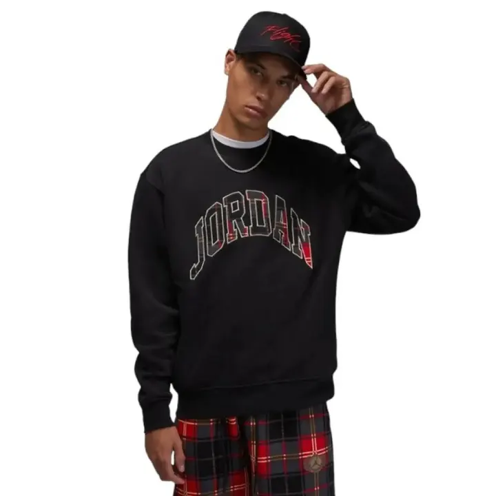Худі Чоловіче Jordan Essential Holiday Plaid Fleece Crewneck Black DV1574-010